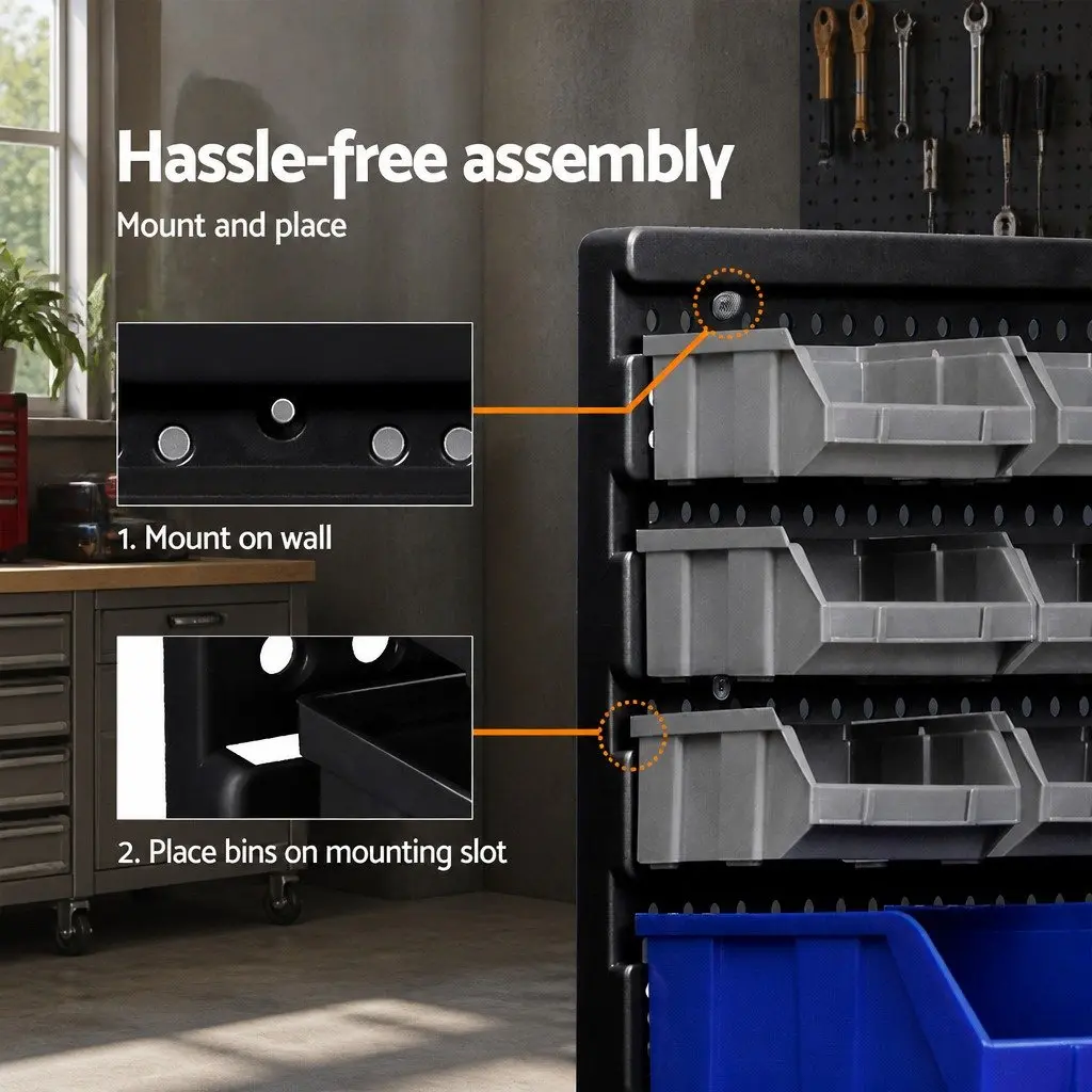 30 Bin Wall Mounted Storage Rack Organiser Tool Holder Detachable Pegboard 38 x 64cm