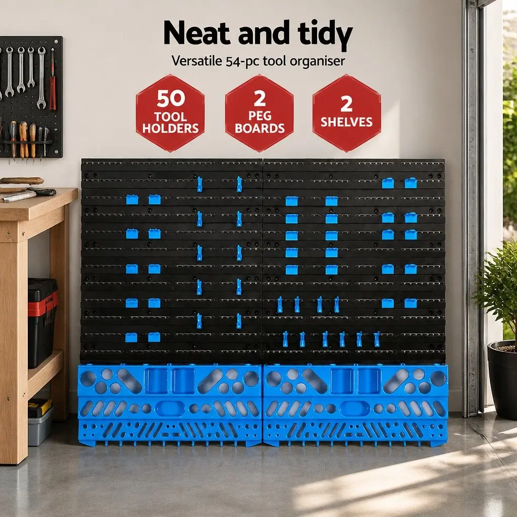 Wall Mounted Tool Storage Rack 54 Piece Garage Pegboard Bin Holder Organiser