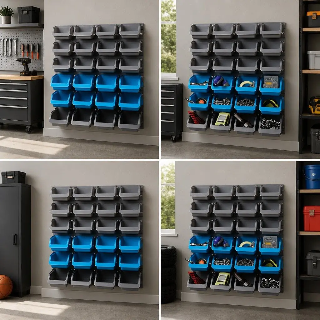 96 Storage Bin Rack Wall Mounted Pegboard Tool Organiser Garage Workshop