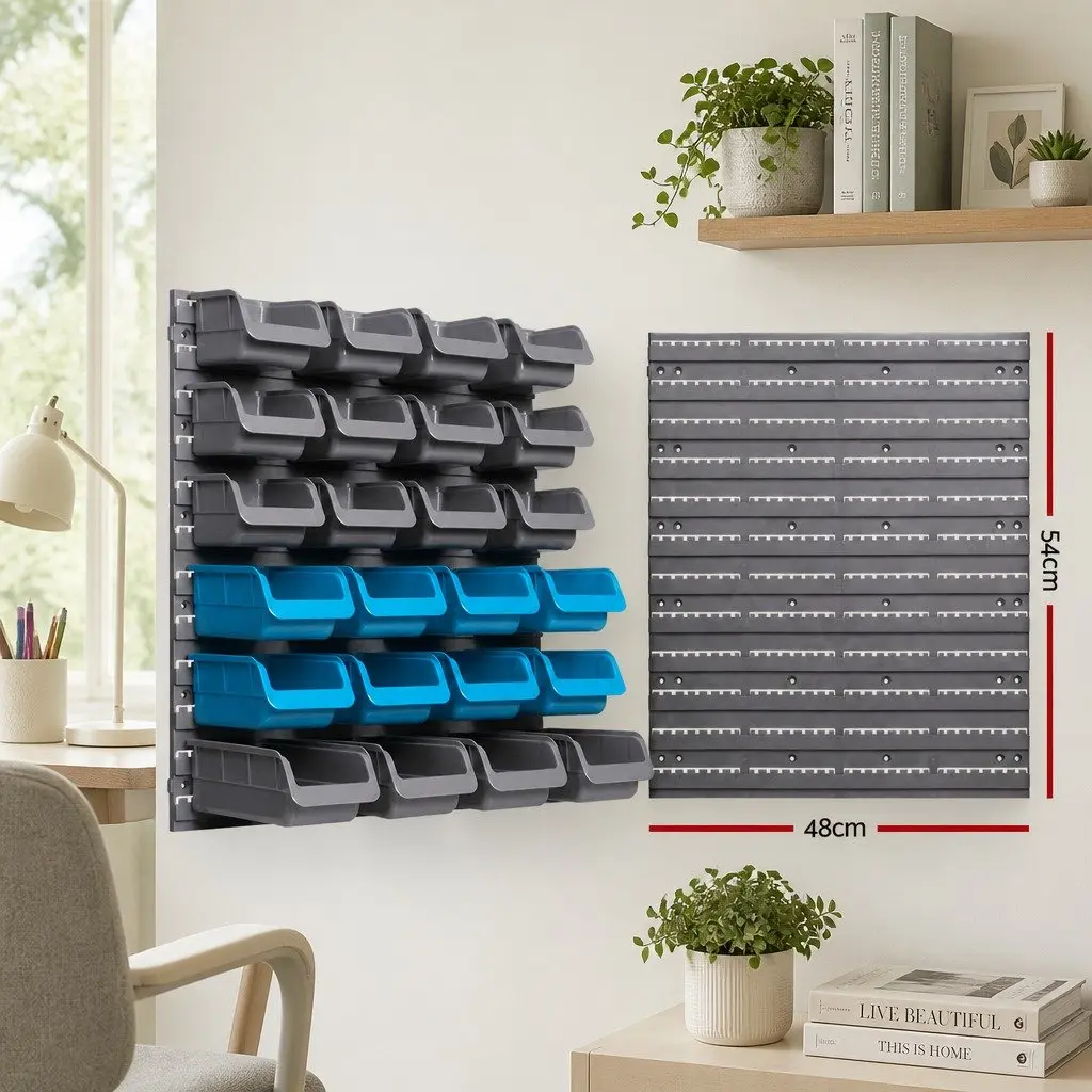 44 Piece Wall Mounted Storage Bin Rack Tool Organizer Detachable Bins Durable Peg Board Flexible Storage Solutions