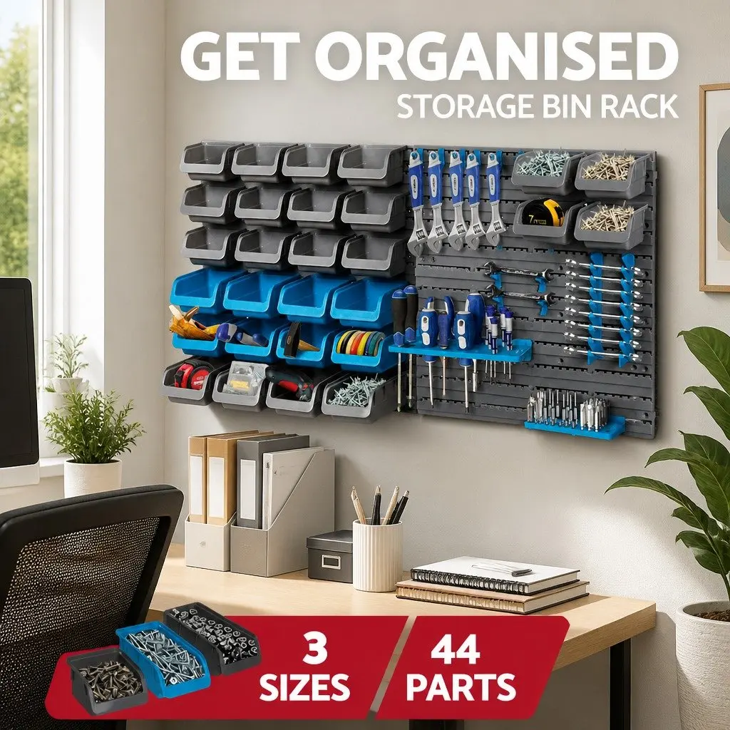 44 Piece Wall Mounted Storage Bin Rack Tool Organizer Detachable Bins Durable Peg Board Flexible Storage Solutions