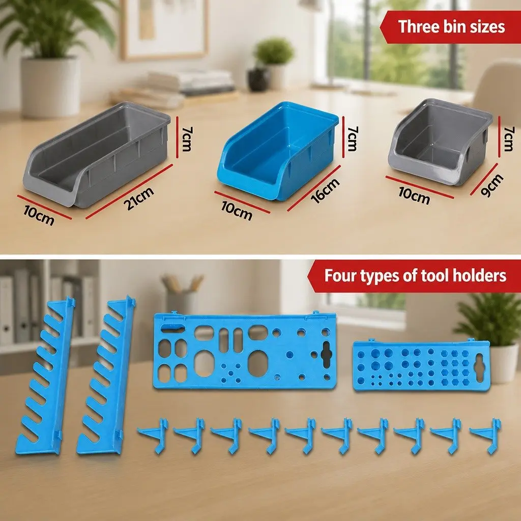 44 Piece Wall Mounted Storage Bin Rack Tool Organizer Detachable Bins Durable Peg Board Flexible Storage Solutions