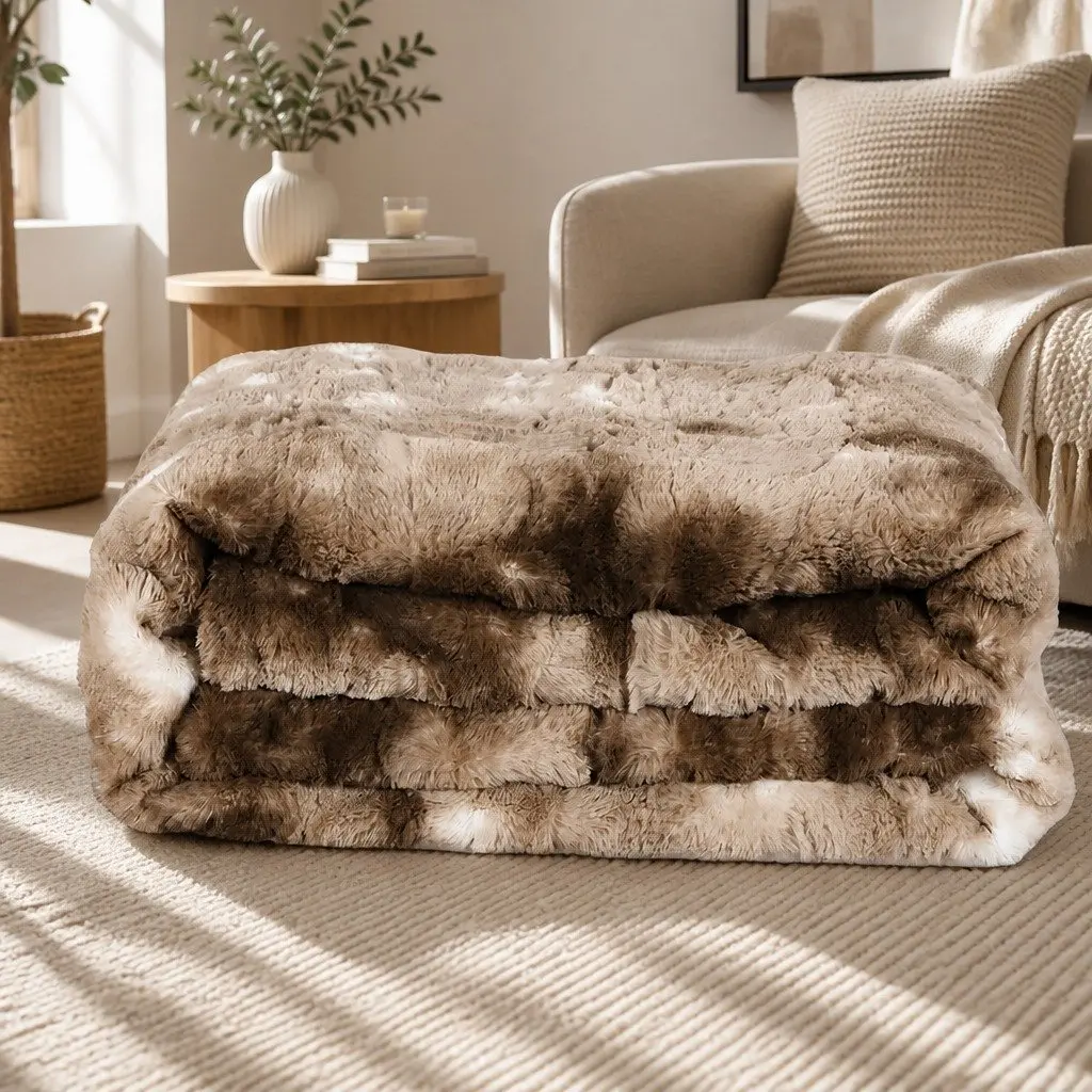 Tie-Dye Blanket Brown 152cm x 203cm Faux Fur Double-Sided Cozy Throw Warm