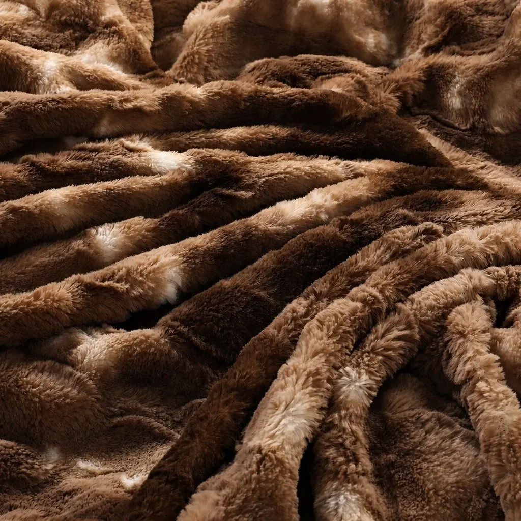 Tie-Dye Blanket Brown 152cm x 203cm Faux Fur Double-Sided Cozy Throw Warm