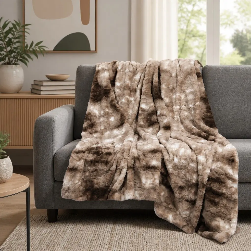 Tie-Dye Blanket Brown 152cm x 203cm Faux Fur Double-Sided Cozy Throw Warm