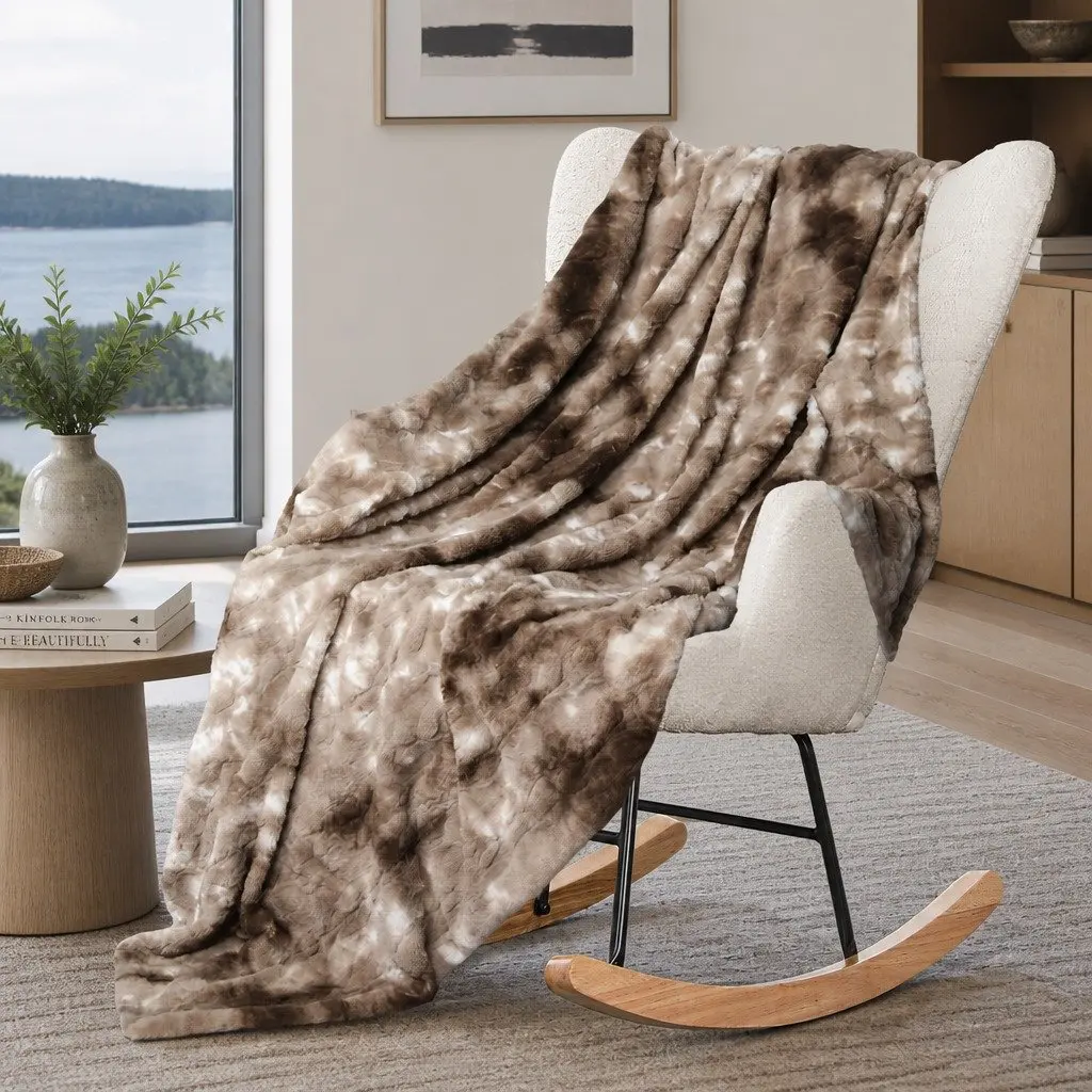 Tie-Dye Blanket Brown 152cm x 203cm Faux Fur Double-Sided Cozy Throw Warm
