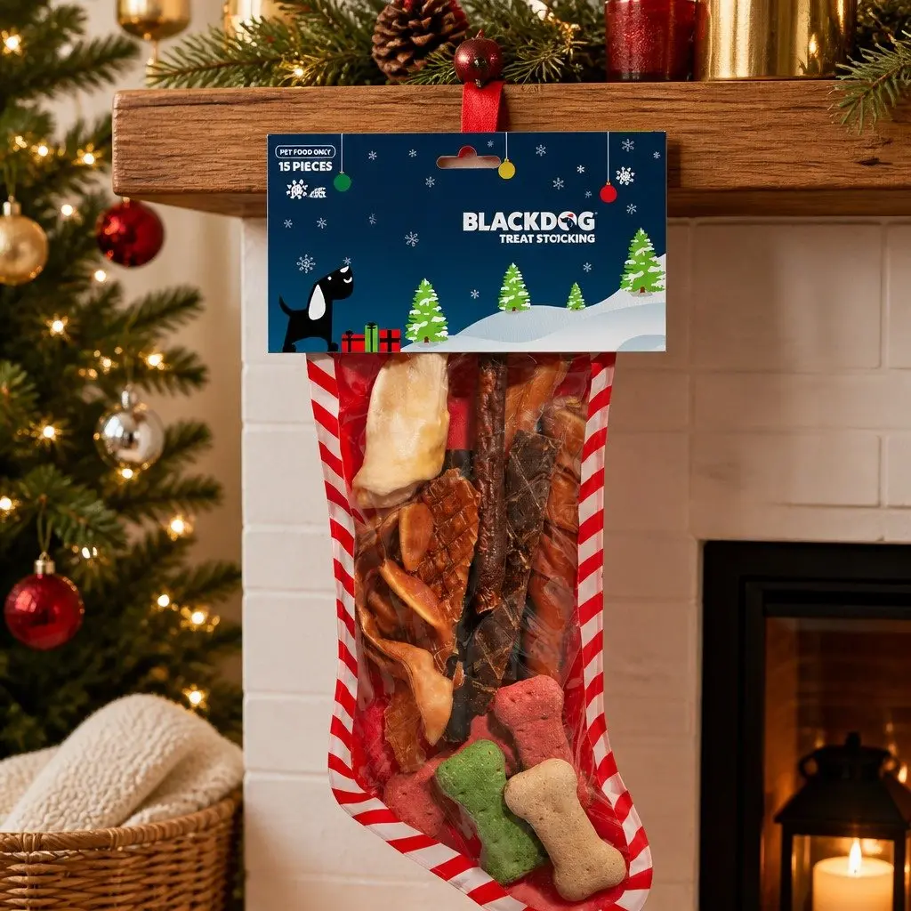 Dog Treats Christmas Stocking Assorted 15 Piece Holiday Pet Gift