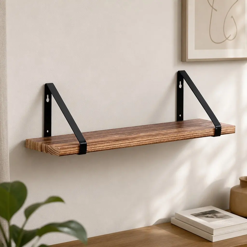 Floating Shelf Wooden Wall Storage Display Rack Natural Rustic 43cm W x 12.5cm D x 12cm H 3 Piece