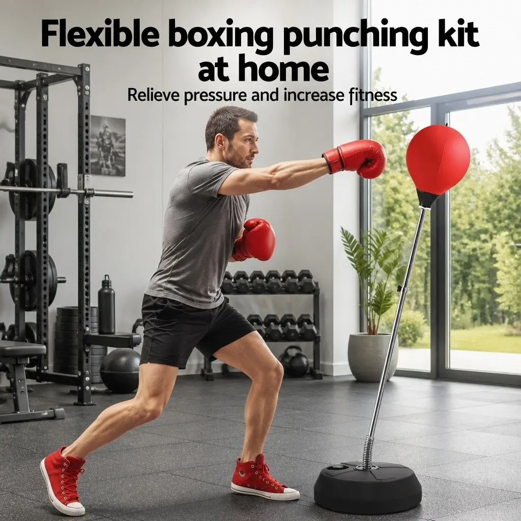 Punching Bag Stand Adjustable 127-145cm Freestanding Boxing Training with Gloves