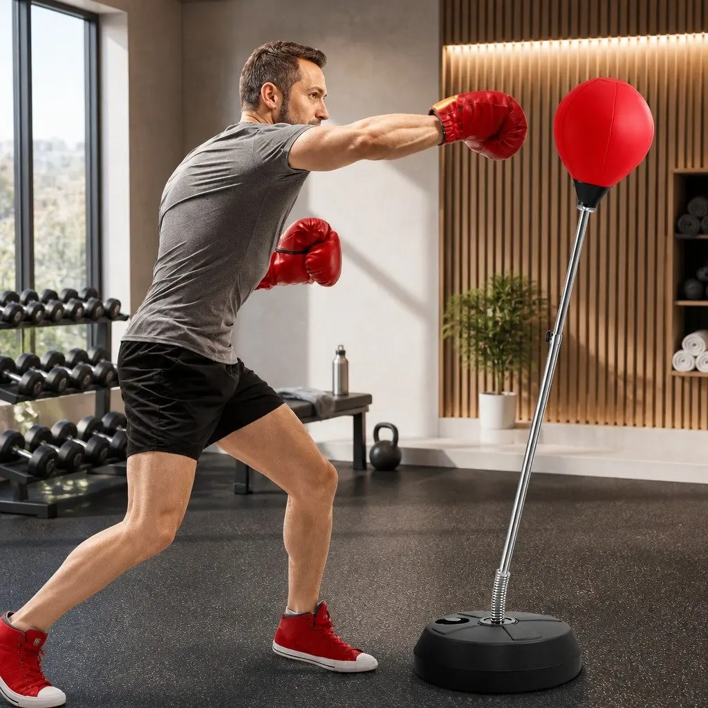 Punching Bag Stand Adjustable 127-145cm Freestanding Boxing Training with Gloves