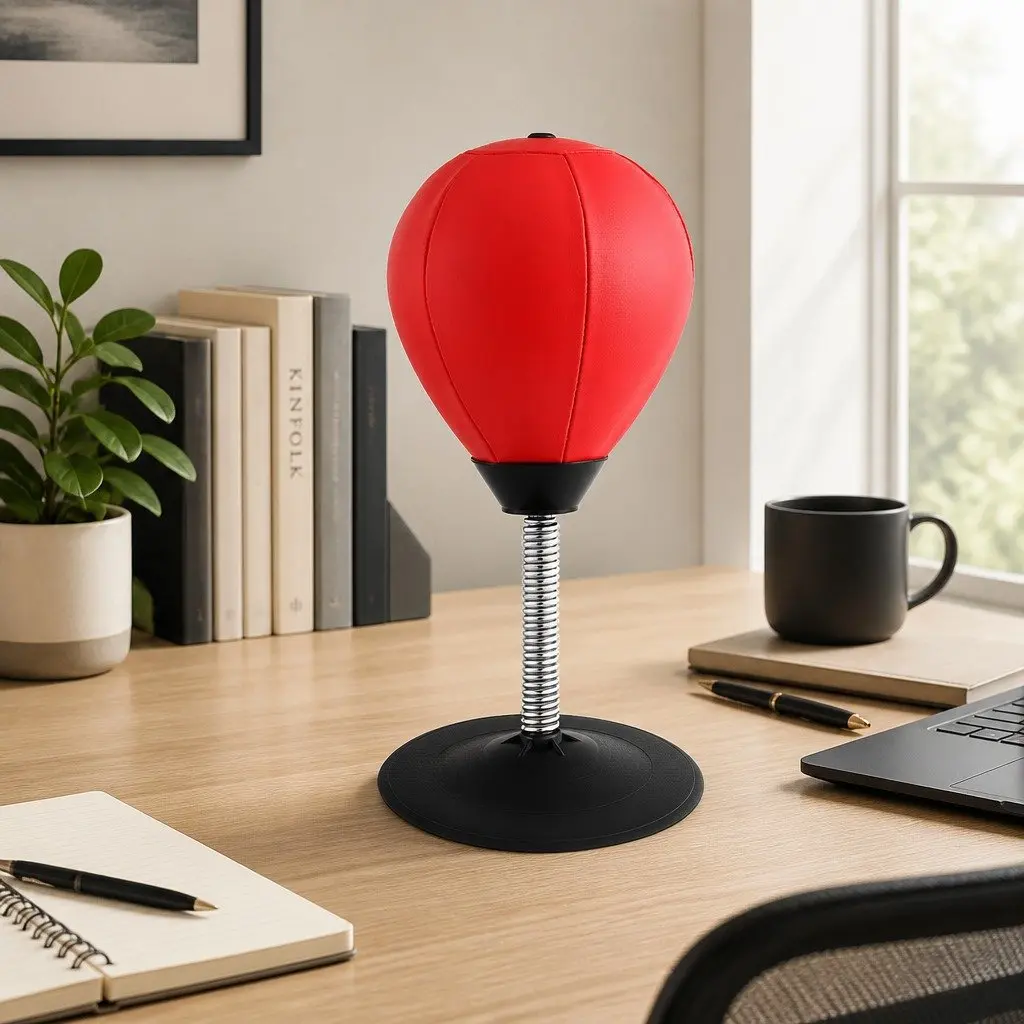 Desktop Punching Bag Stand with Speed Ball Swivel Pump Red Home Office Fitness