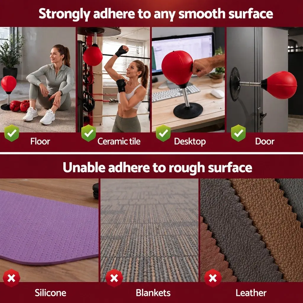 Desktop Punching Bag Stand with Speed Ball Swivel Pump Red Home Office Fitness