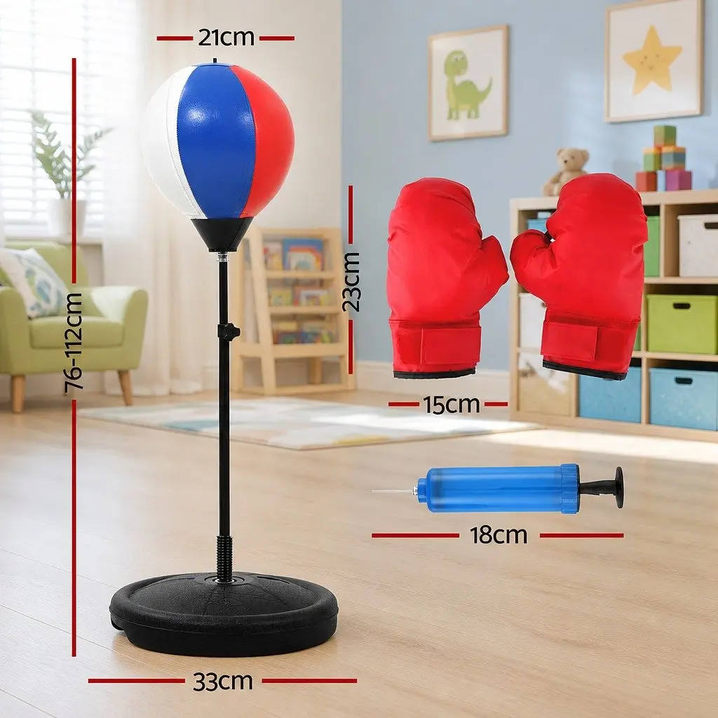 Kids Punching Bag Stand Set Adjustable 76-112cm Height with Boxing Gloves Pump