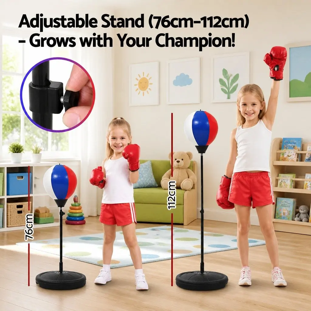 Kids Punching Bag Stand Set Adjustable 76-112cm Height with Boxing Gloves Pump