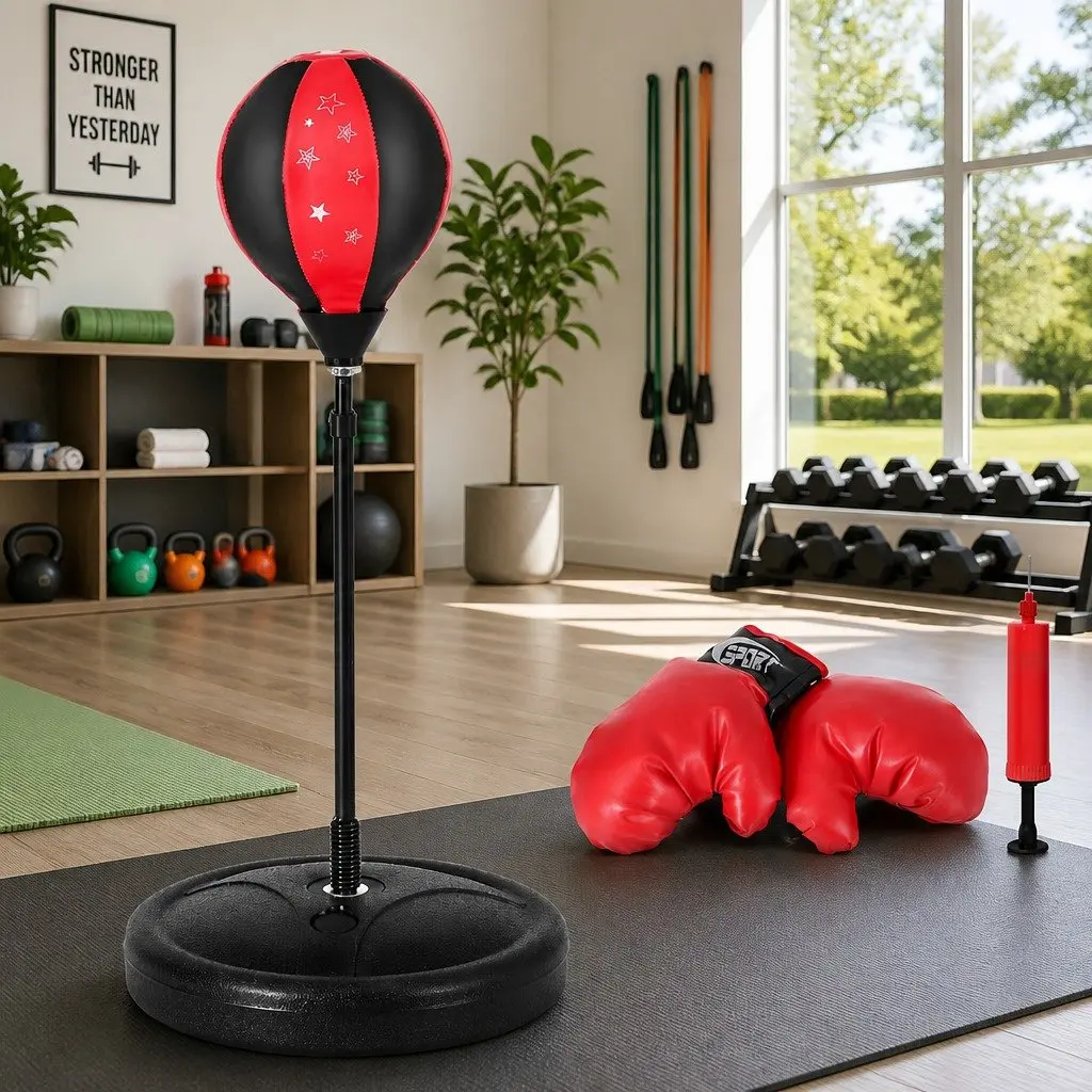 Kids Boxing Bag Stand Set Height Adjustable Freestanding Punching Bag with