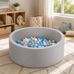 Kids Foam Ball Pit 90cm Grey Play Pen Pool Barrier Soft Sponge Children Playroom