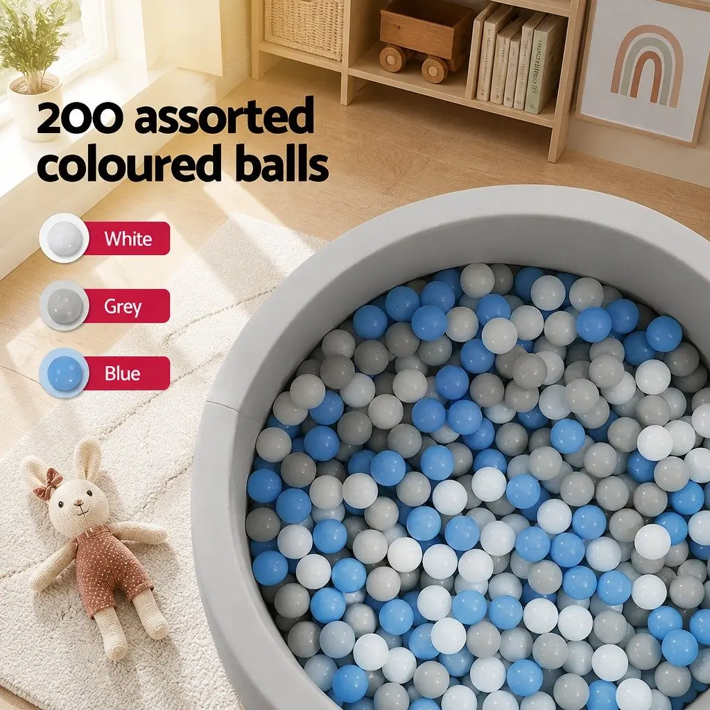 Soft Sponge Ball Pit 90cm Grey Round Playpen for Kids Safe Play Area