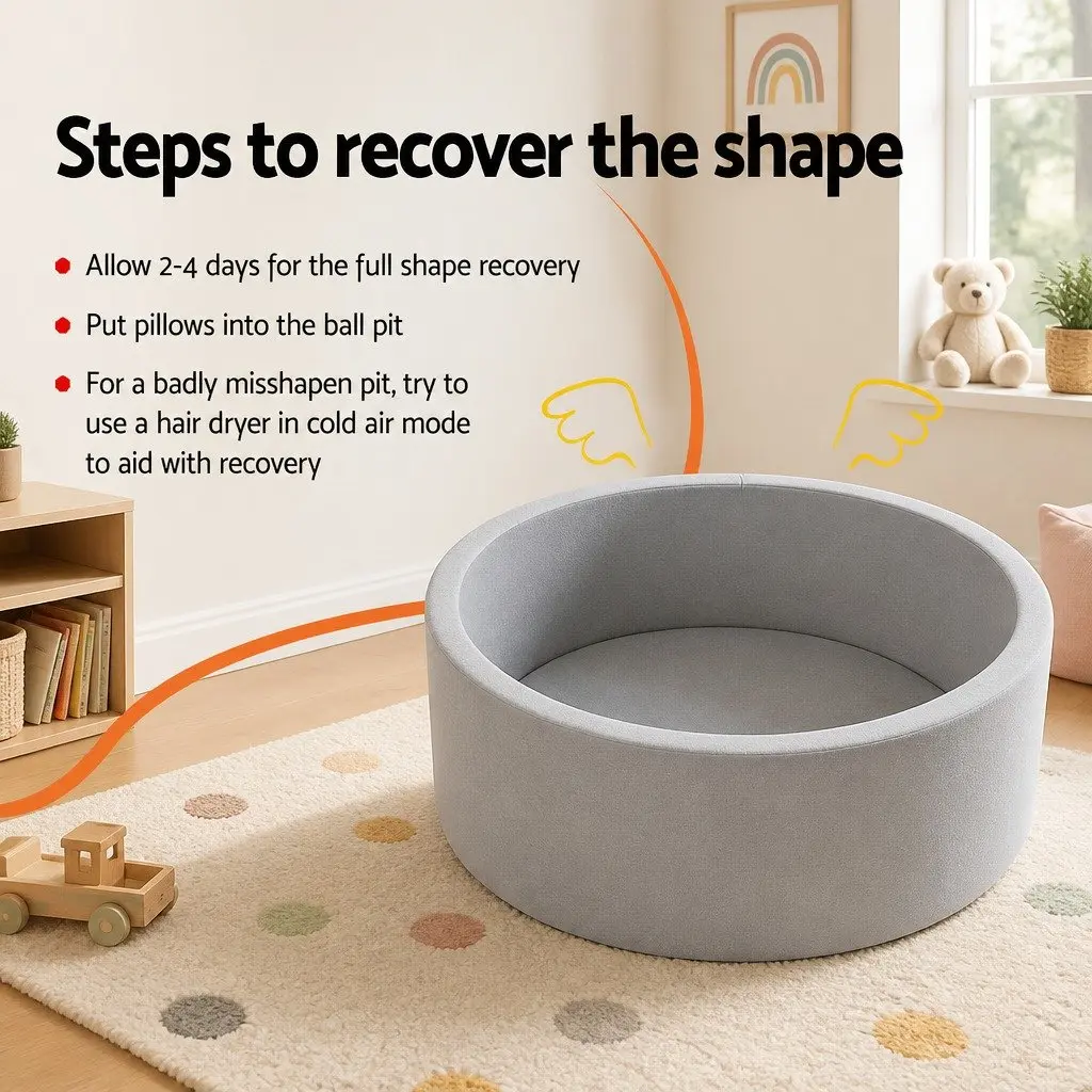 Soft Sponge Ball Pit 90cm Grey Round Playpen for Kids Safe Play Area