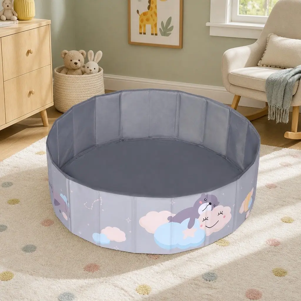Toddler Toy Storage Grey Foldable Ball Pit Pool Playhouse 100cm x 30cm
