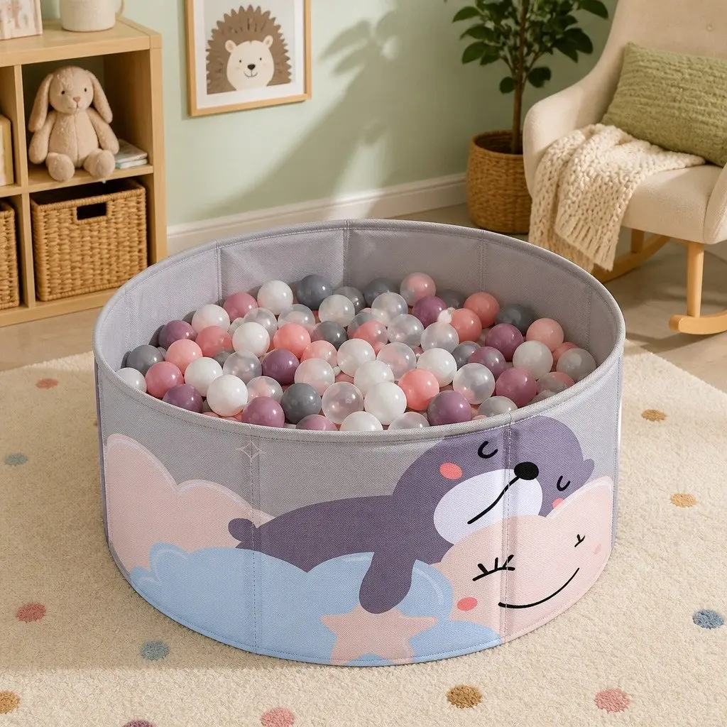 Toddler Toy Storage Grey Foldable Ball Pit Pool Playhouse 100cm x 30cm
