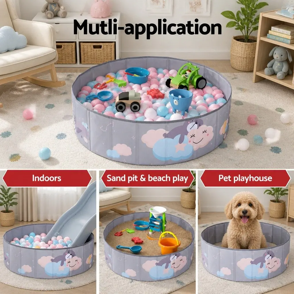 Toddler Toy Storage Grey Foldable Ball Pit Pool Playhouse 100cm x 30cm