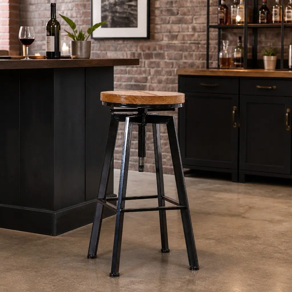 Industrial Bar Stool Vintage Adjustable Height Swivel Seat