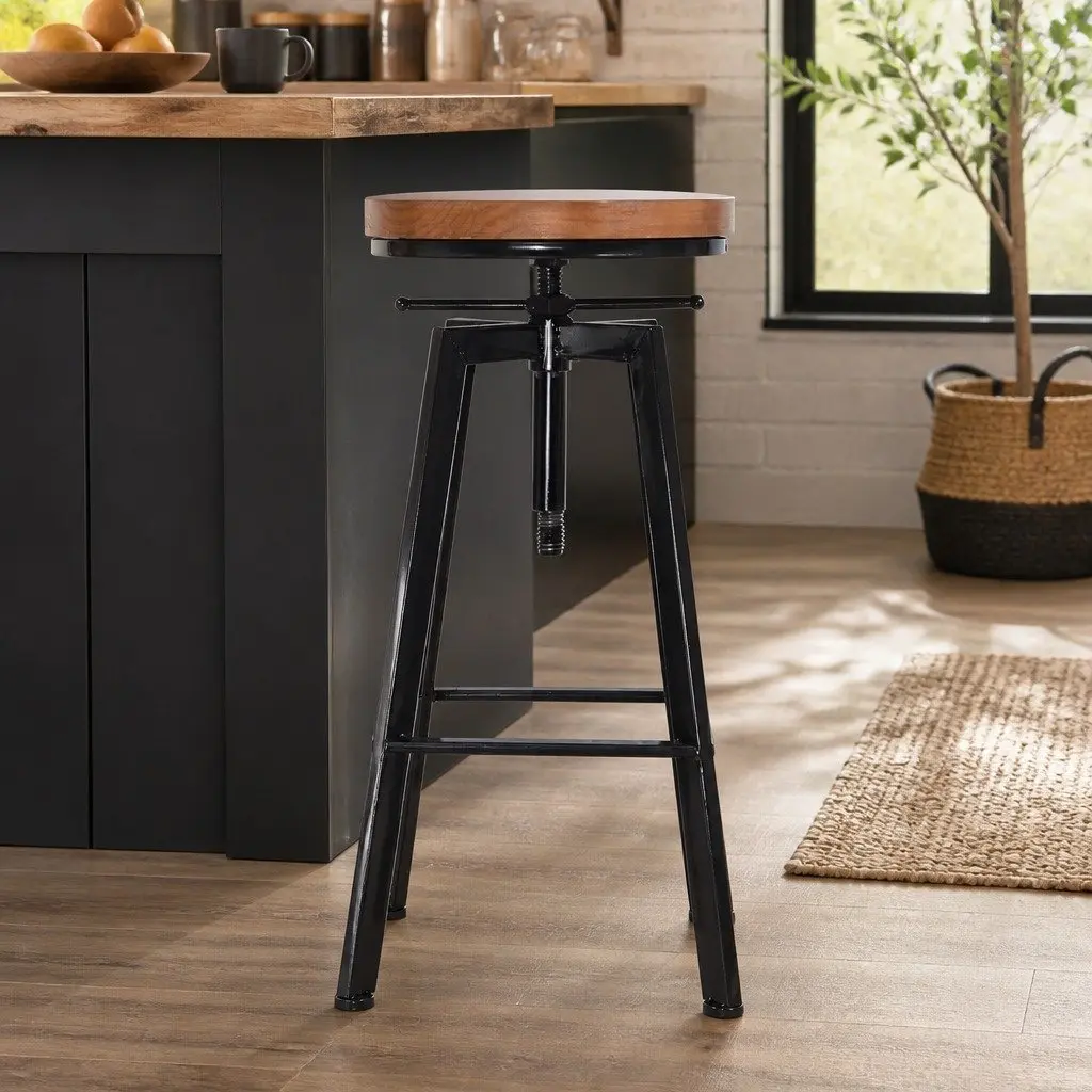 Industrial Bar Stool Vintage Adjustable Height Swivel Seat