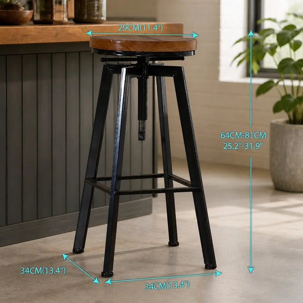 Industrial Bar Stool Vintage Adjustable Height Swivel Seat