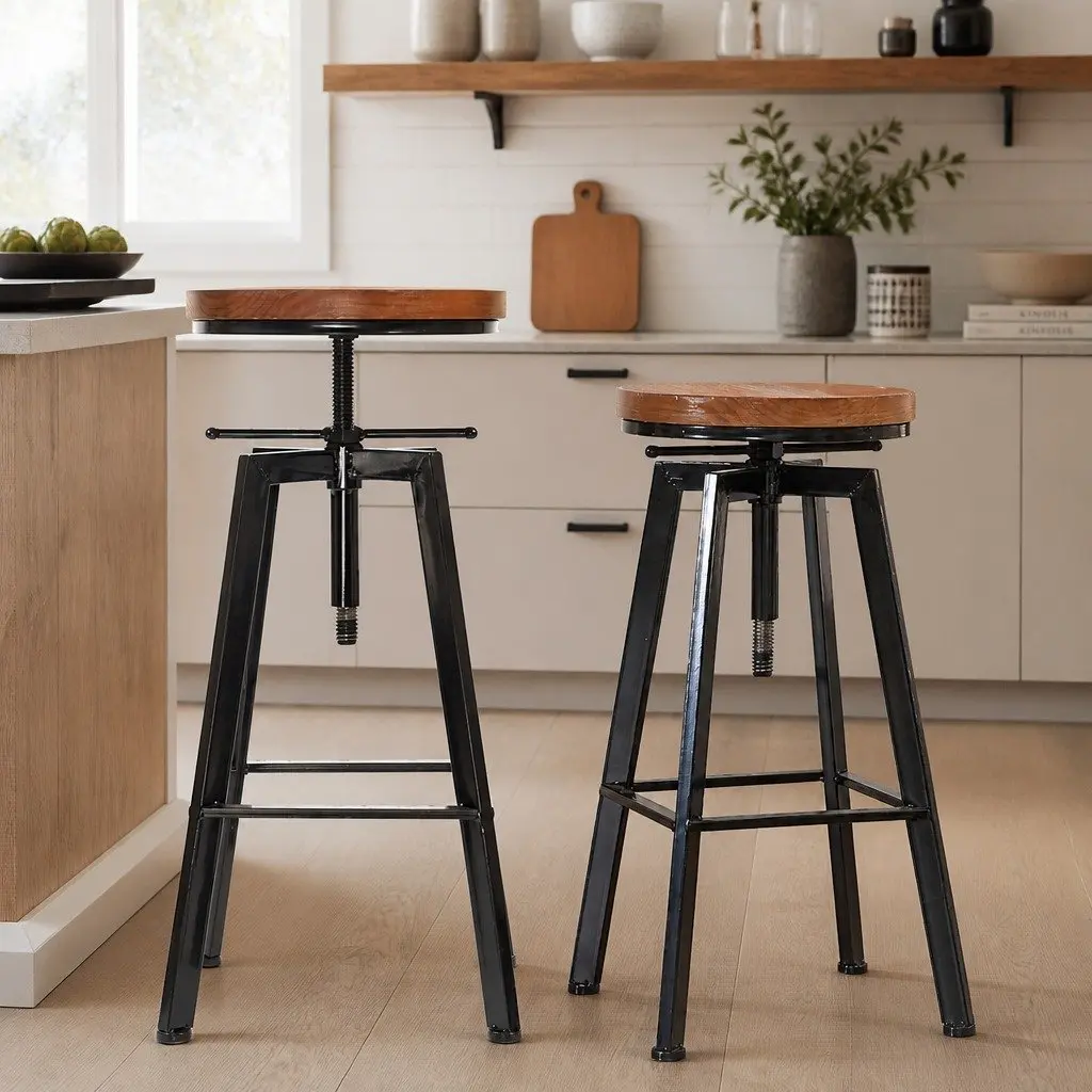 Industrial Bar Stool Vintage Adjustable Height Swivel Seat