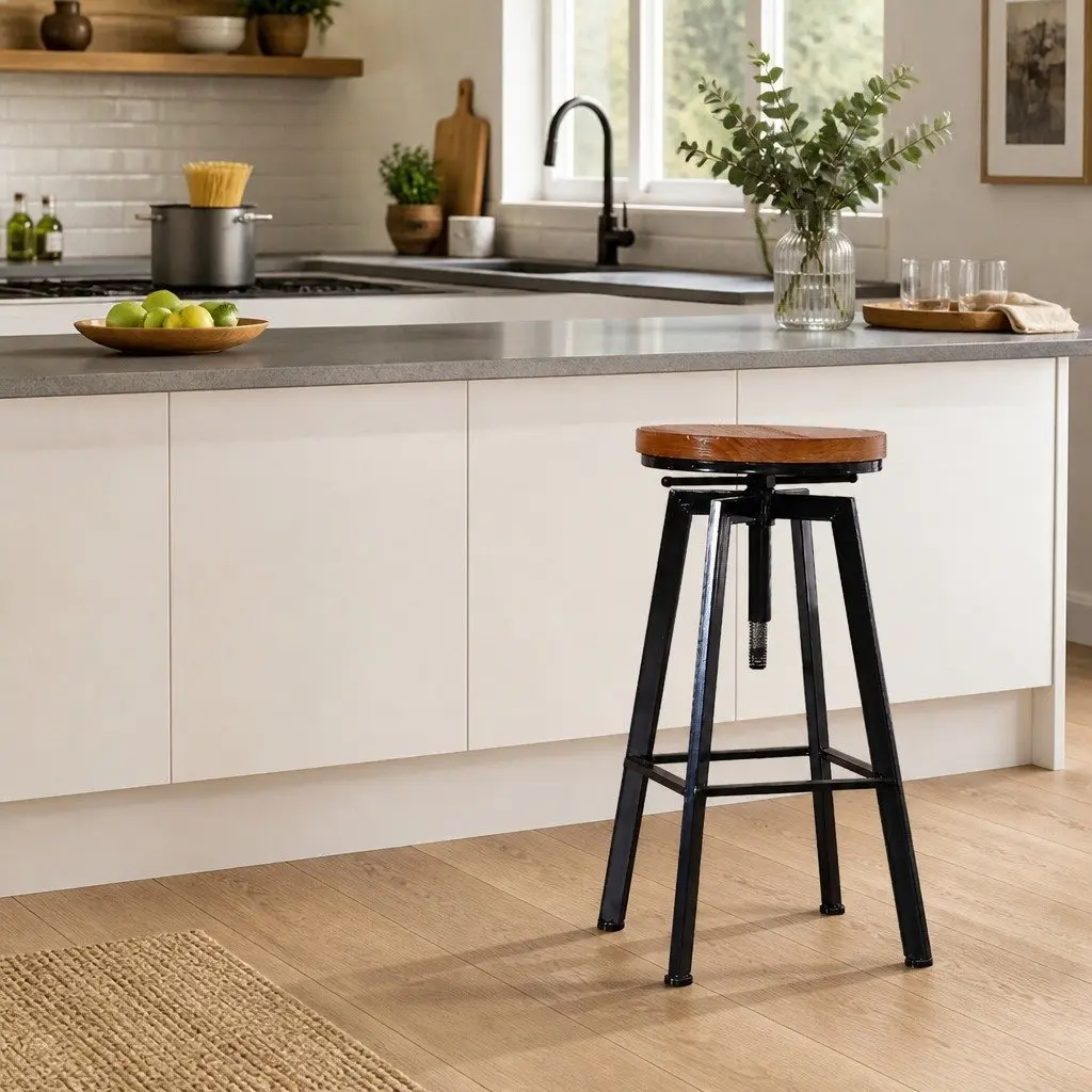 Industrial Bar Stool Vintage Adjustable Height Swivel Seat