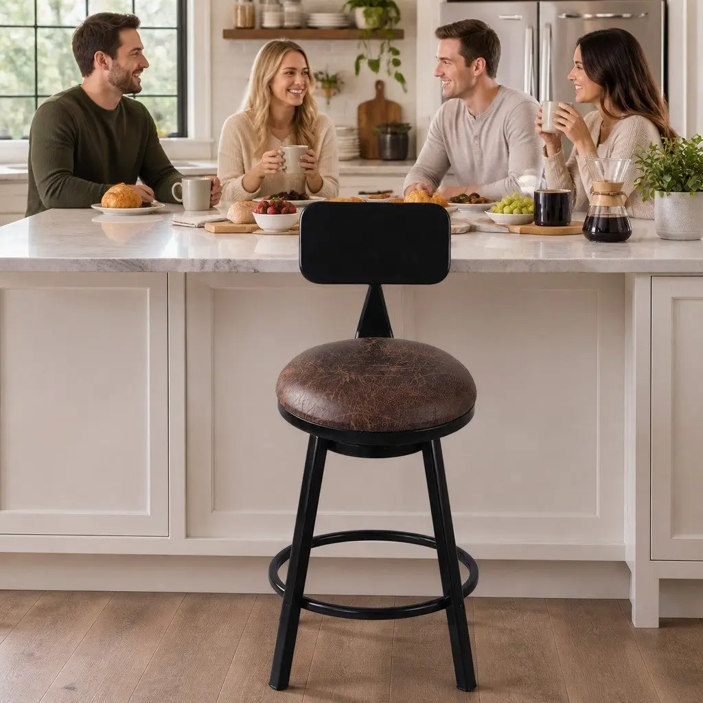Industrial Bar Stool Counter Height Kitchen Dining Adjustable Swivel Footrest
