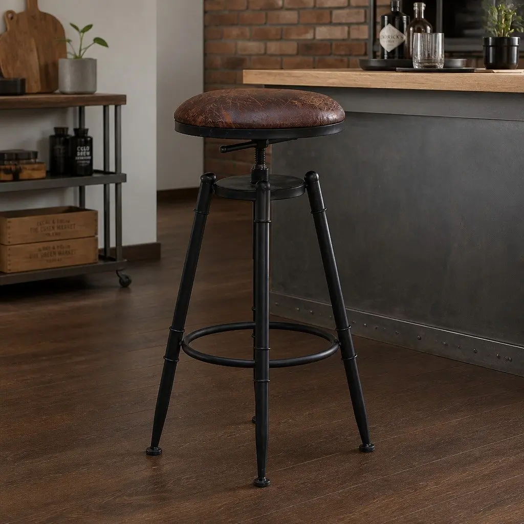 Industrial Bar Stools Set of 2 Kitchen Counter Height Adjustable Swivel Seat
