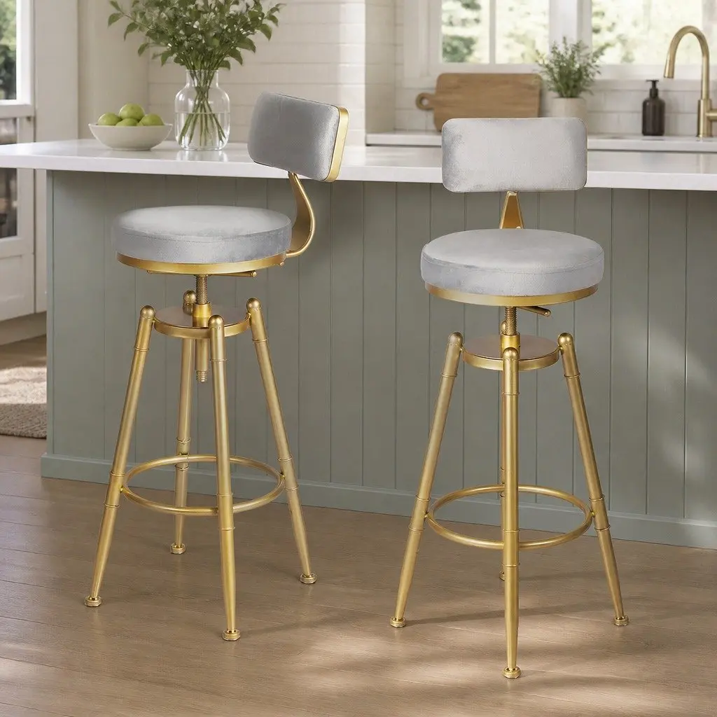 Bar Stools Adjustable Swivel Velvet Seat Counter Height 33cm W x 33cm D x 70-87cm H