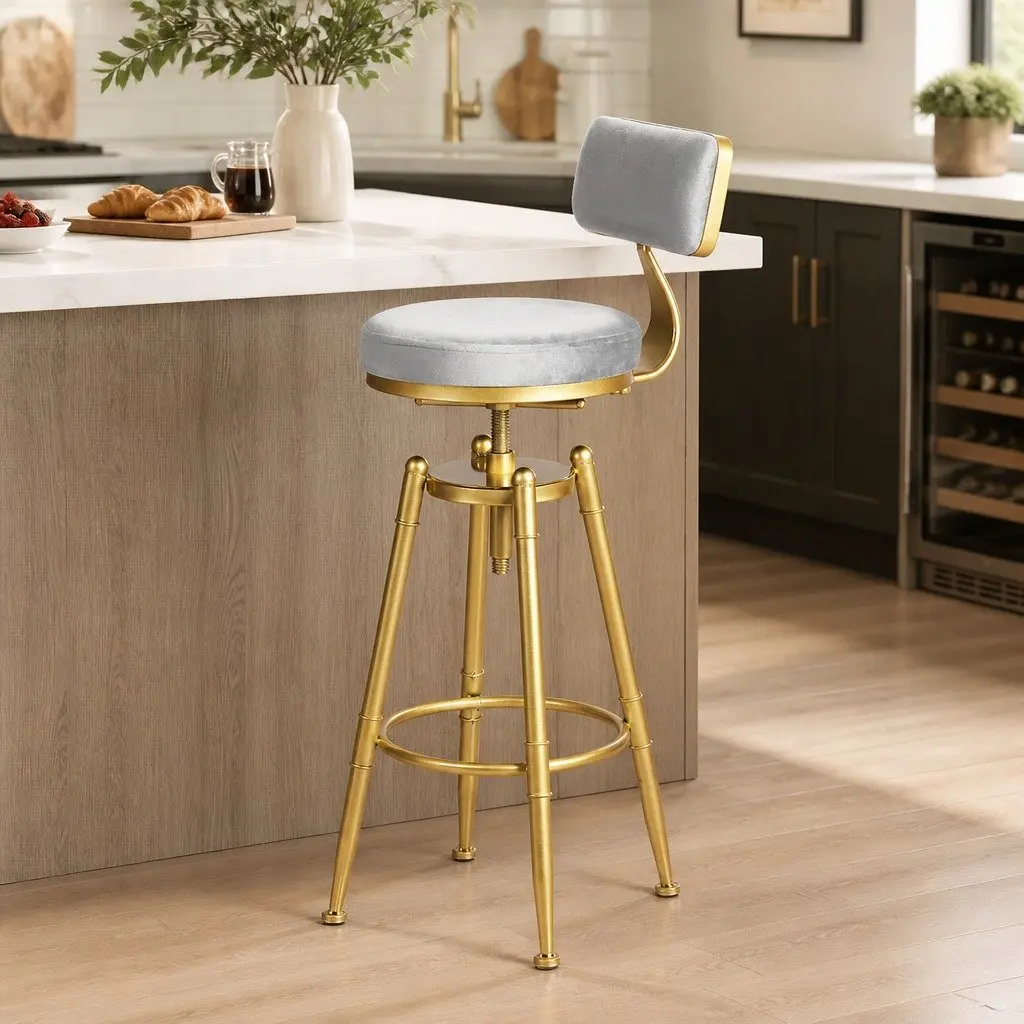 Bar Stools Adjustable Swivel Velvet Seat Counter Height 33cm W x 33cm D x 70-87cm H