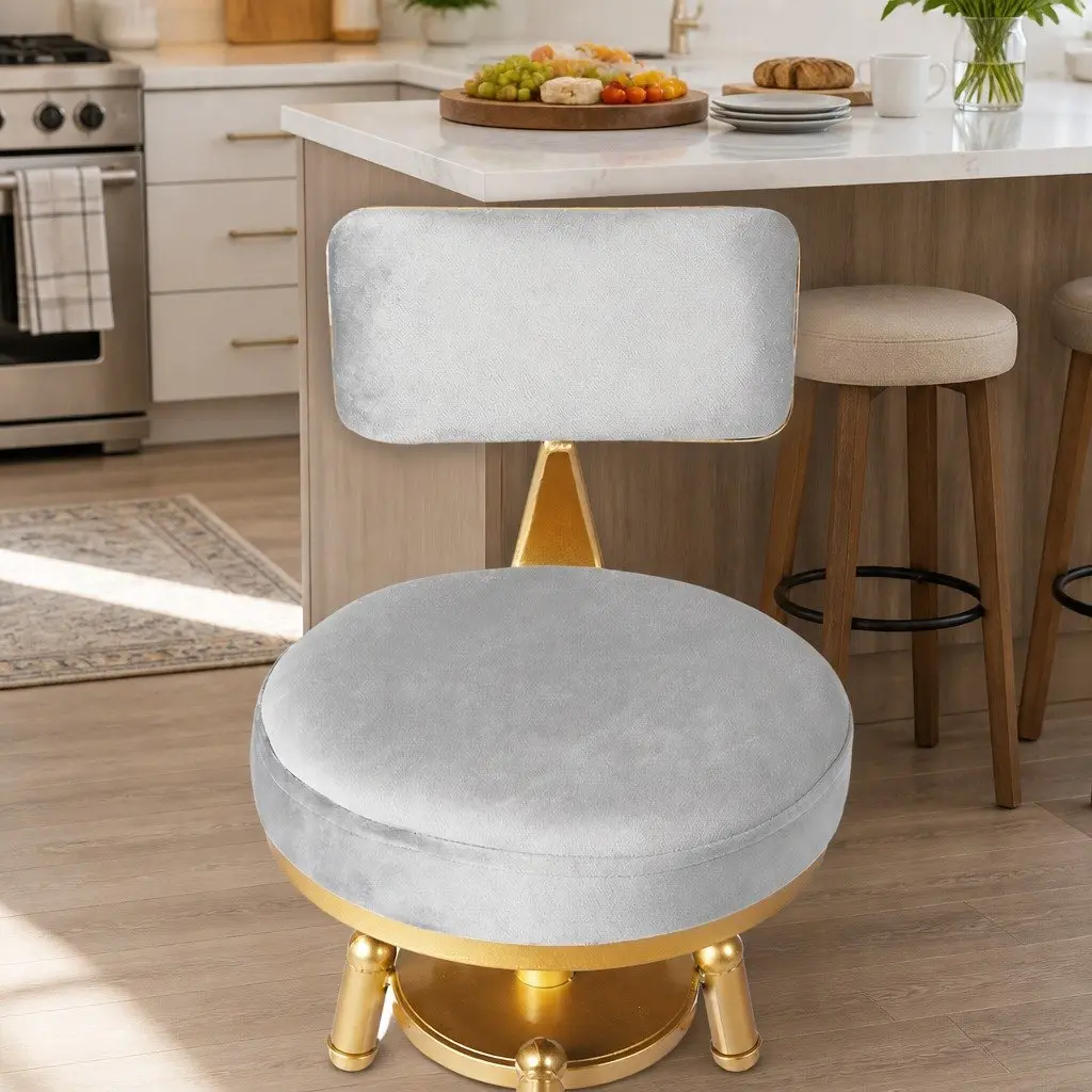 Bar Stools Adjustable Swivel Velvet Seat Counter Height 33cm W x 33cm D x 70-87cm H