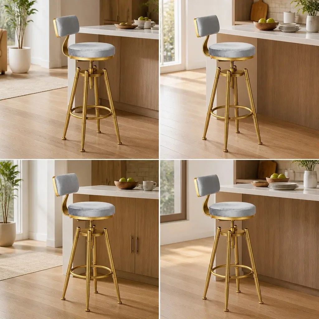 Swivel Bar Stools Modern Padded Seat Adjustable Height 4 Piece Grey