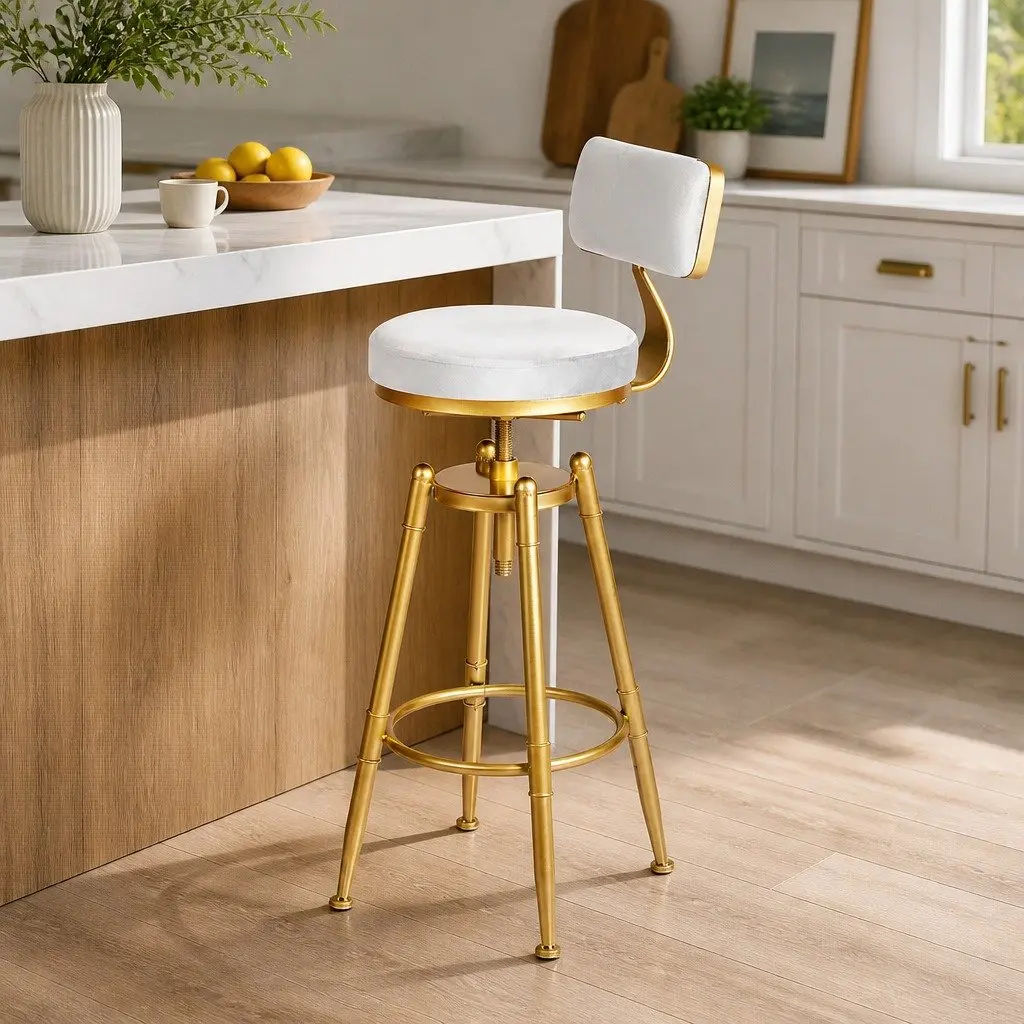 Bar Stools Swivel Kitchen Counter Height Chair Set White Velvet Footrest
