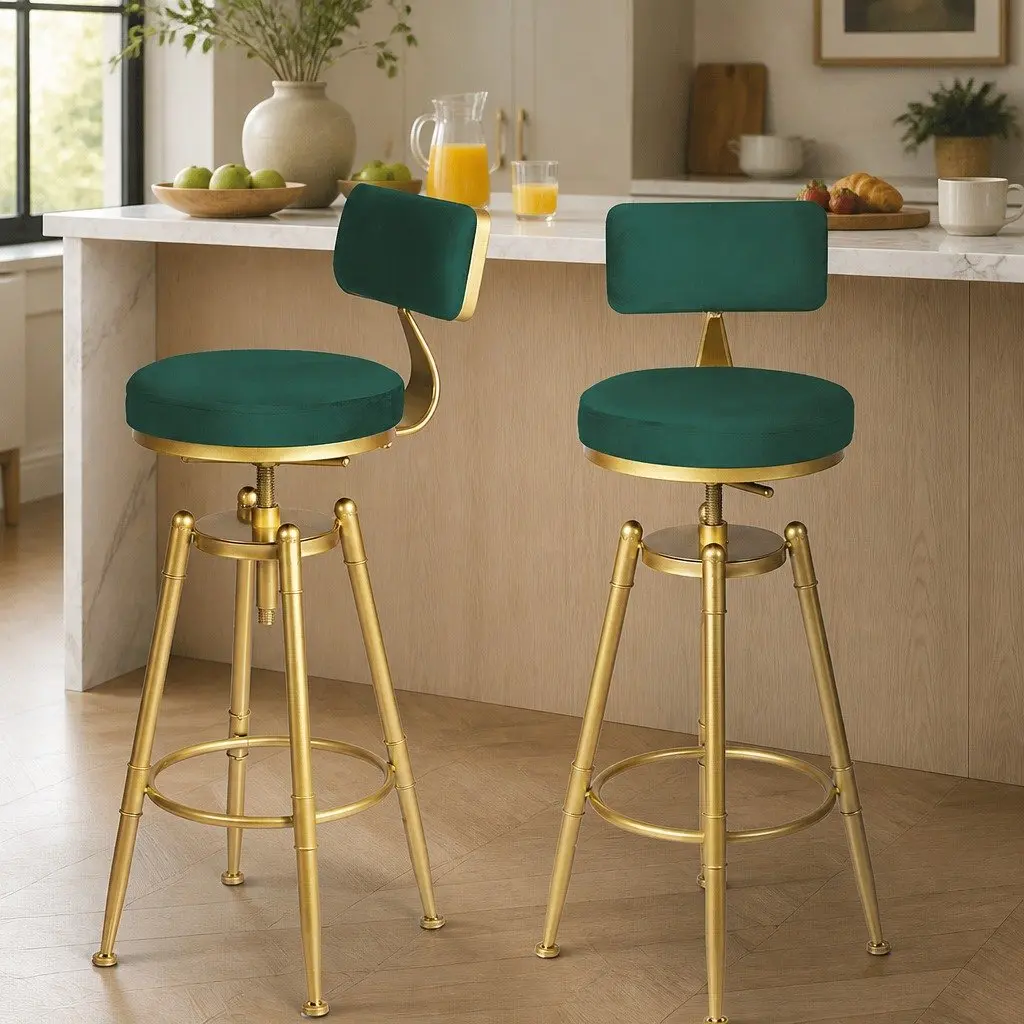 Bar Stools Velvet Kitchen Counter Height Swivel Adjustable Footrest Green Seat