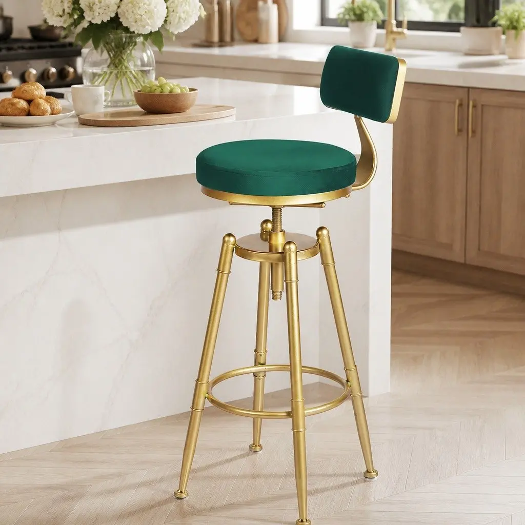 Bar Stools Velvet Kitchen Counter Height Swivel Adjustable Footrest Green Seat