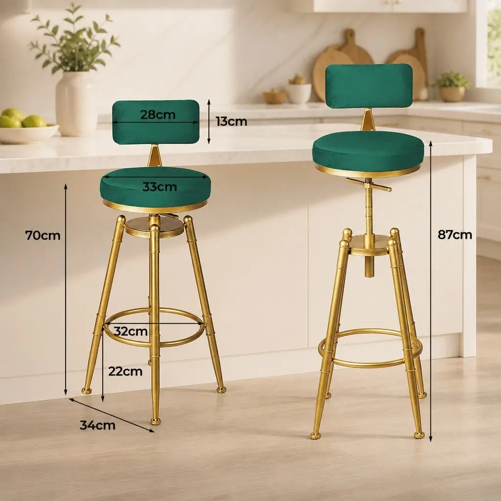 Bar Stools Velvet Kitchen Counter Height Swivel Adjustable Footrest Green Seat