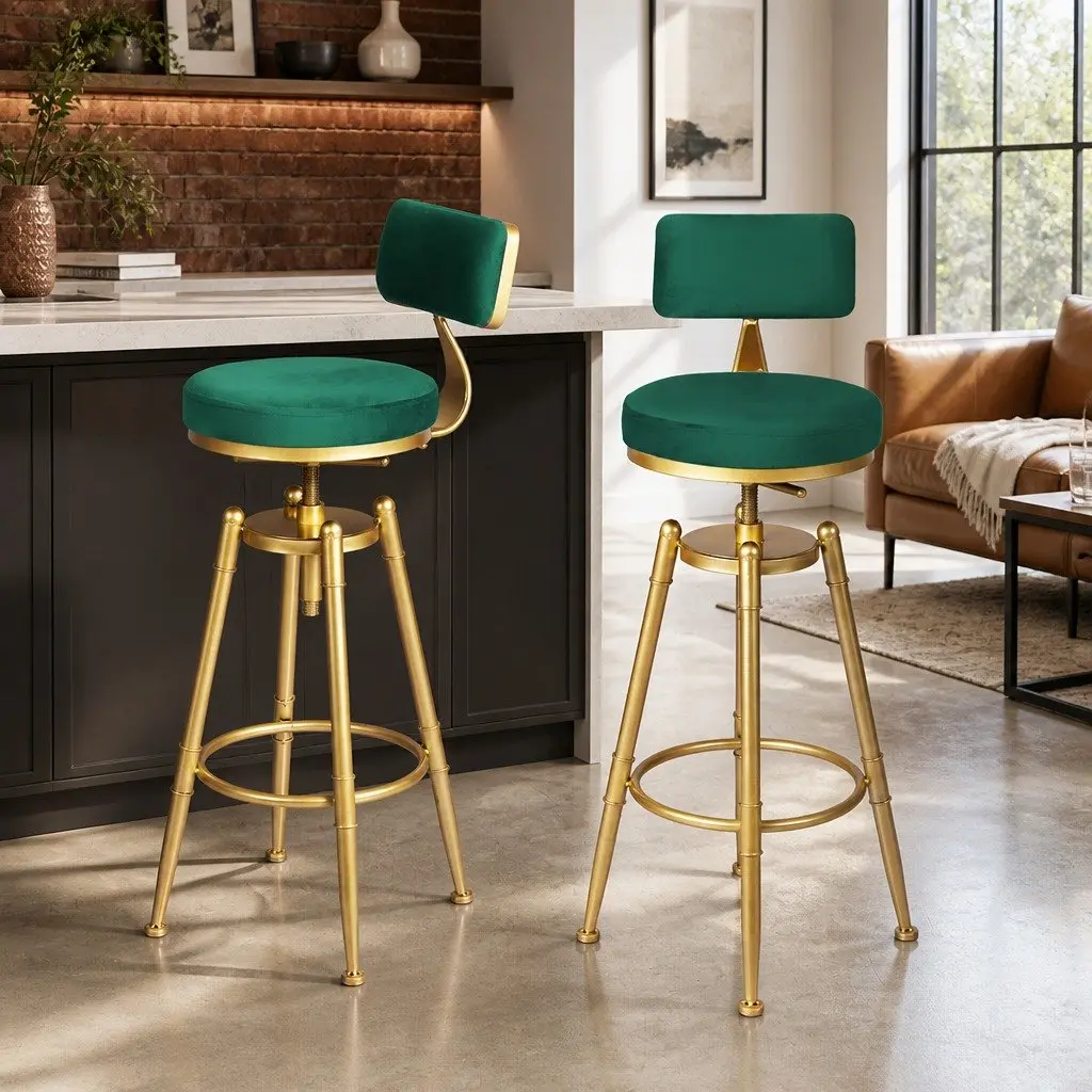 Bar Stools Velvet Kitchen Counter Height Swivel Adjustable Footrest Green Seat