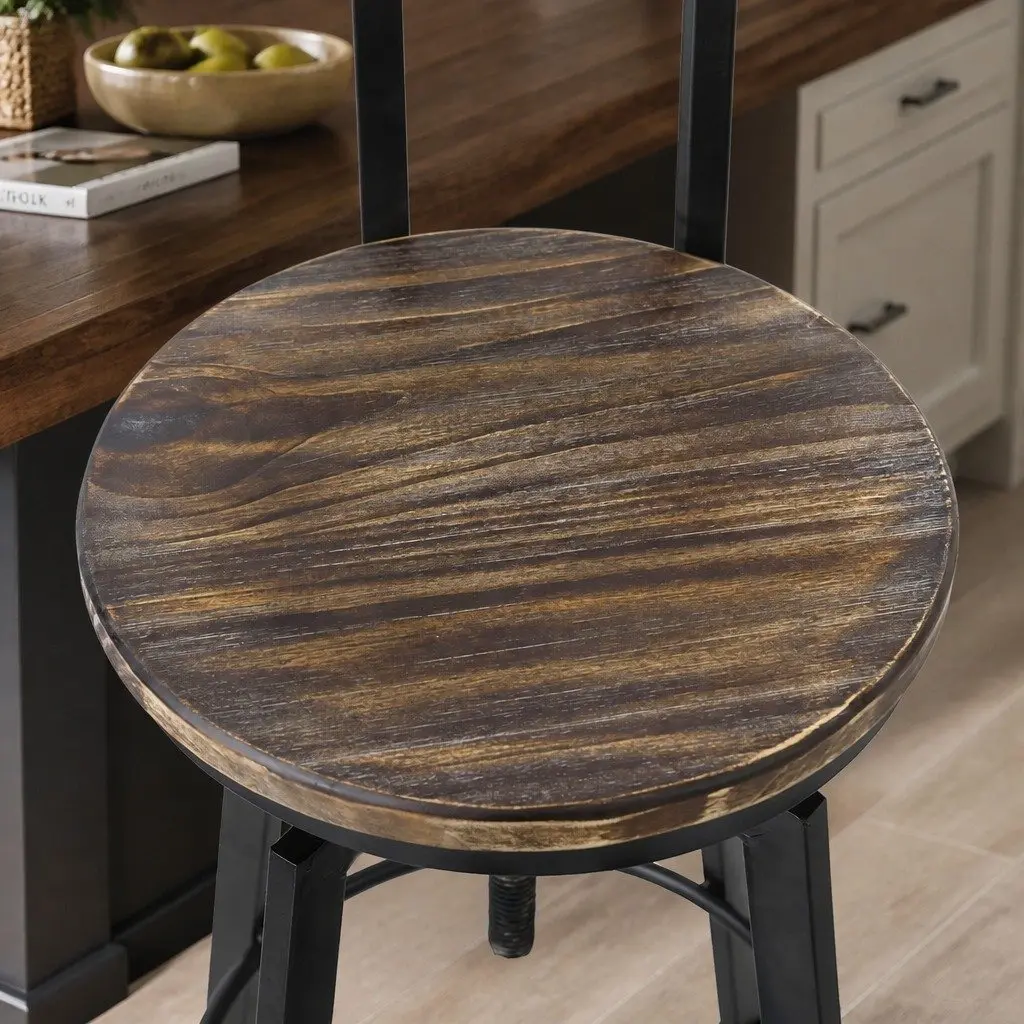 Industrial Bar Stool Adjustable Height 360 Swivel Metal Frame Kitchen Counter