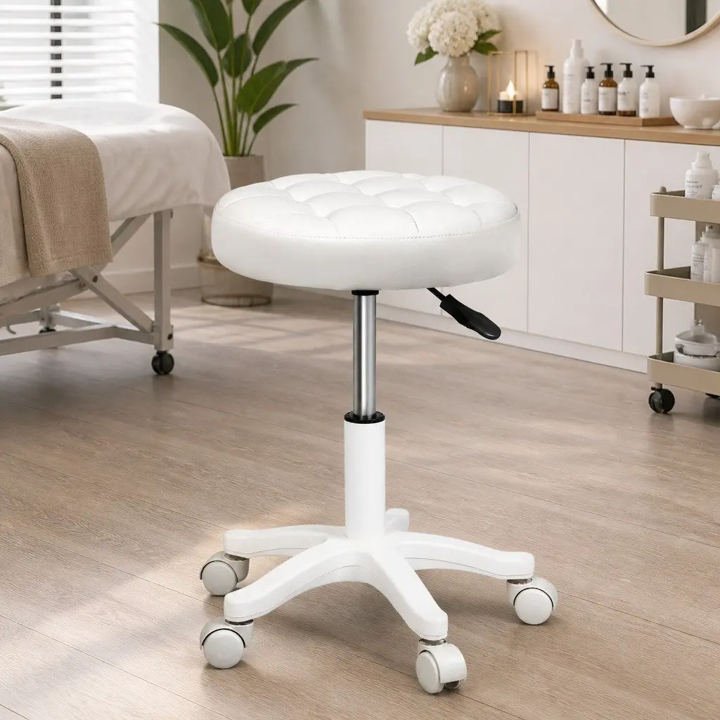 Bar Stools 2x Swivel Salon SPA Chair Rolling Casters 360 Rotation Beige Seat