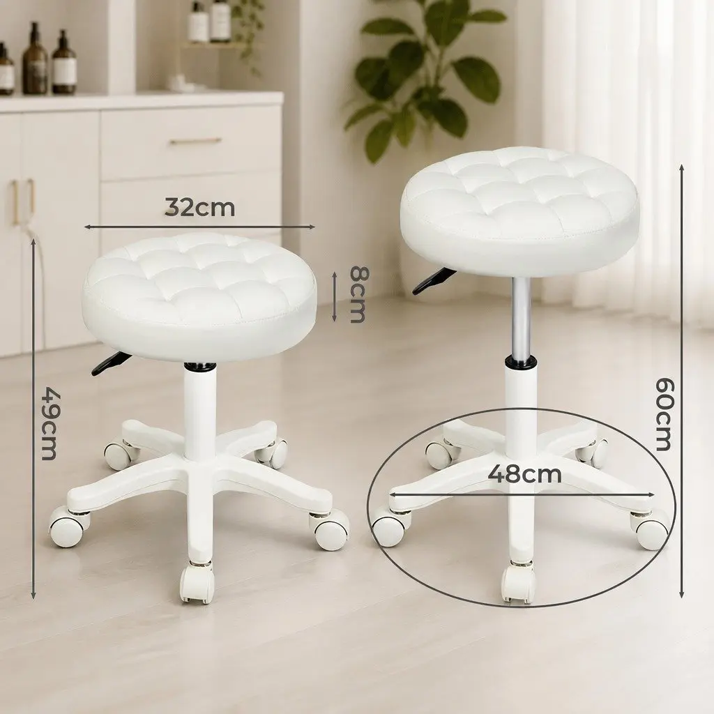 Bar Stools 2x Swivel Salon SPA Chair Rolling Casters 360 Rotation Beige Seat