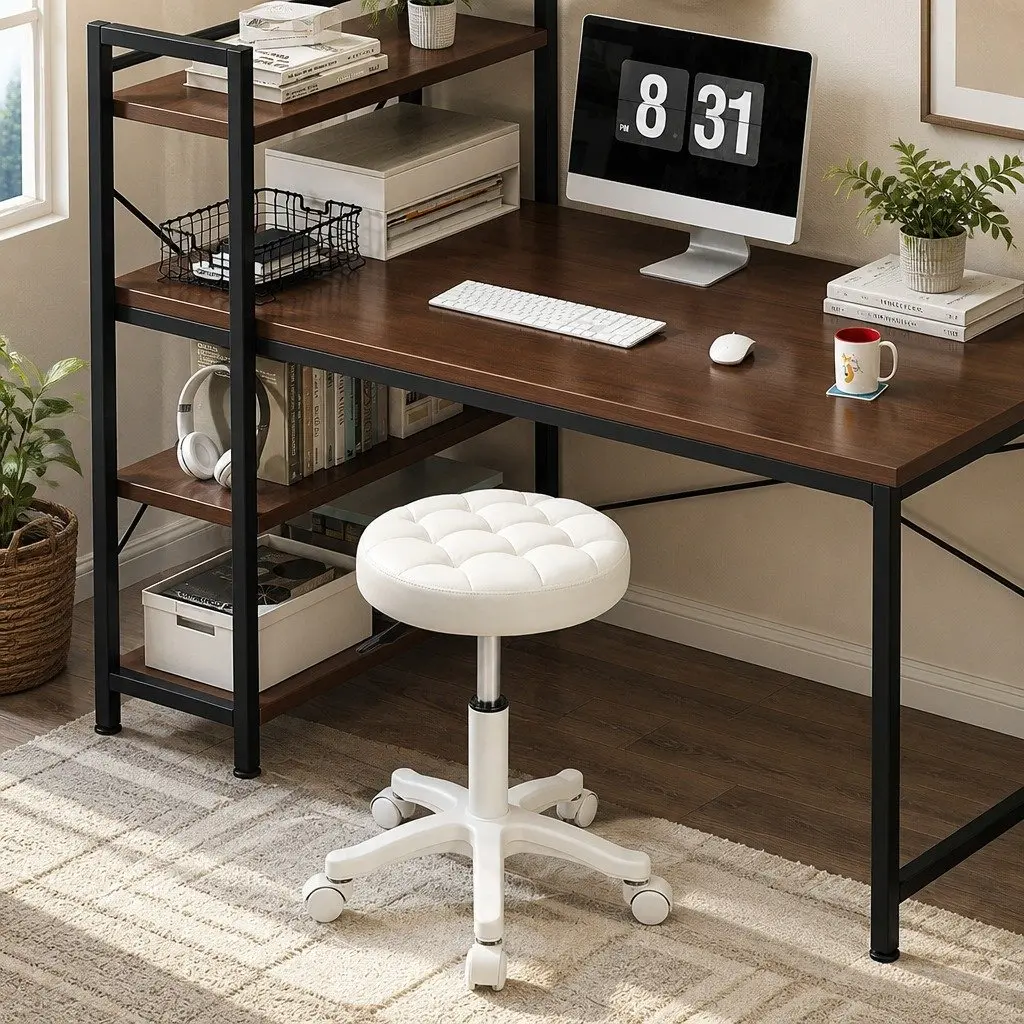 Bar Stools 2x Swivel Salon SPA Chair Rolling Casters 360 Rotation Beige Seat