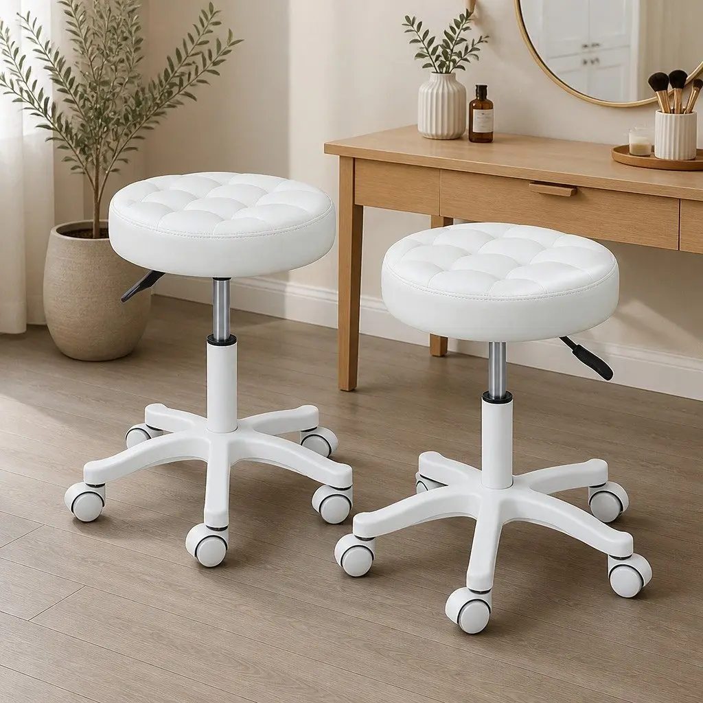 Bar Stools 2x Swivel Salon SPA Chair Rolling Casters 360 Rotation Beige Seat
