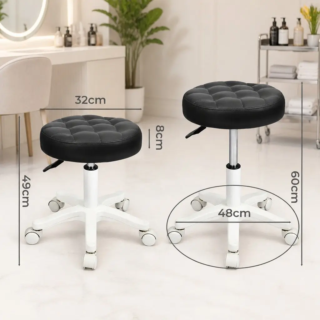 Rolling Bar Stool Swivel Chair with Wheels 360° Rotation Black PU Leather Seat