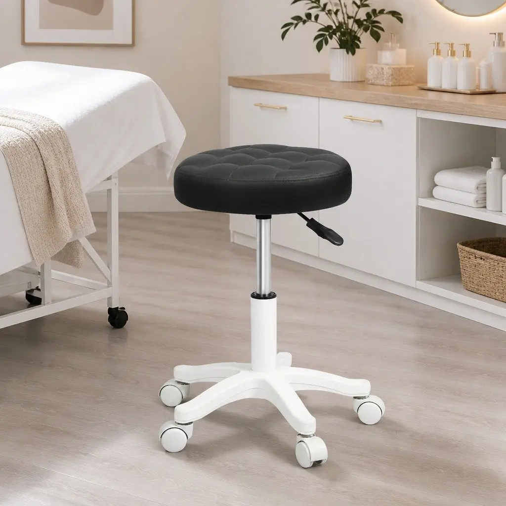 Rolling Bar Stool 360 Rotation Adjustable Height PU Leather Upholstered Seat