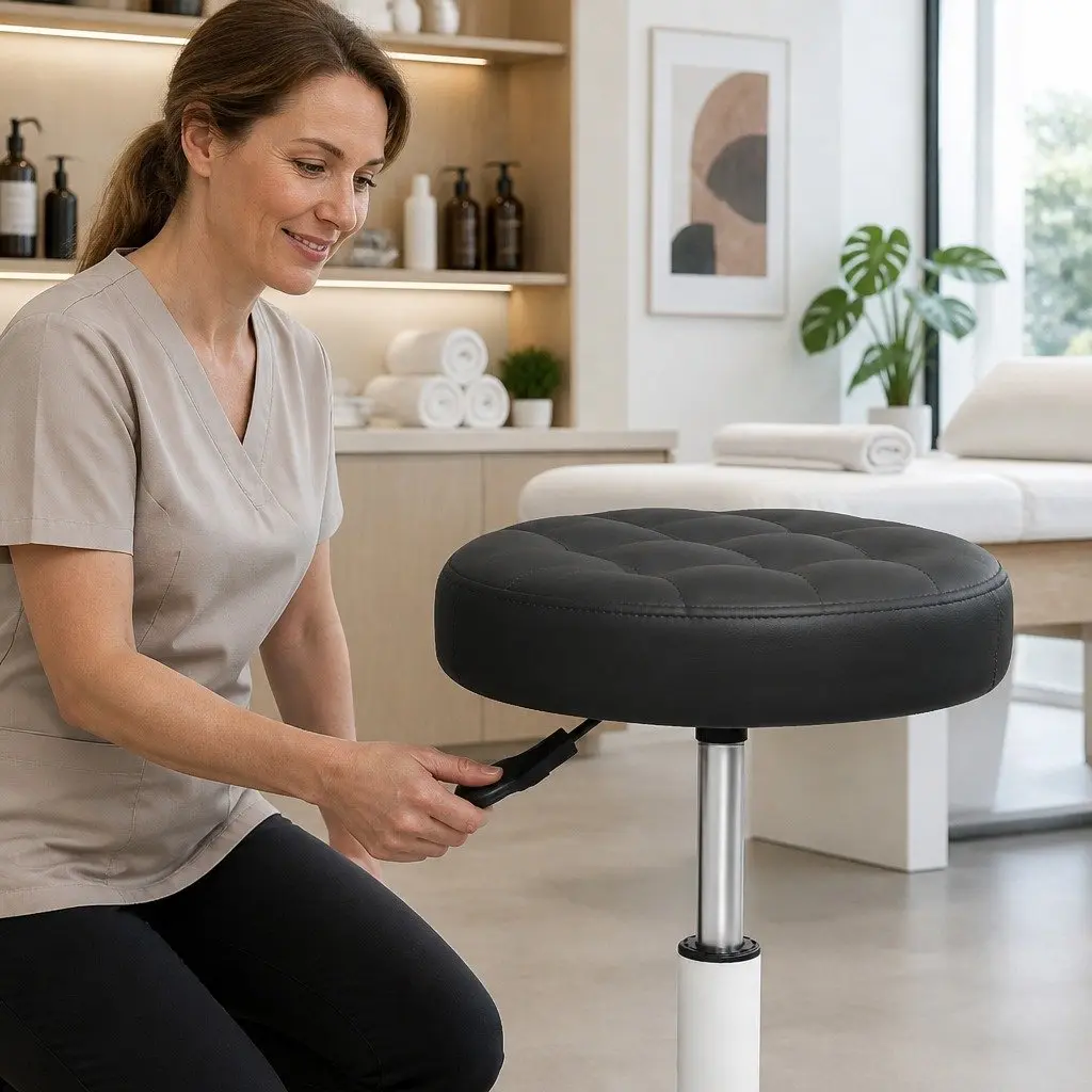 Rolling Bar Stool 360 Rotation Adjustable Height PU Leather Upholstered Seat