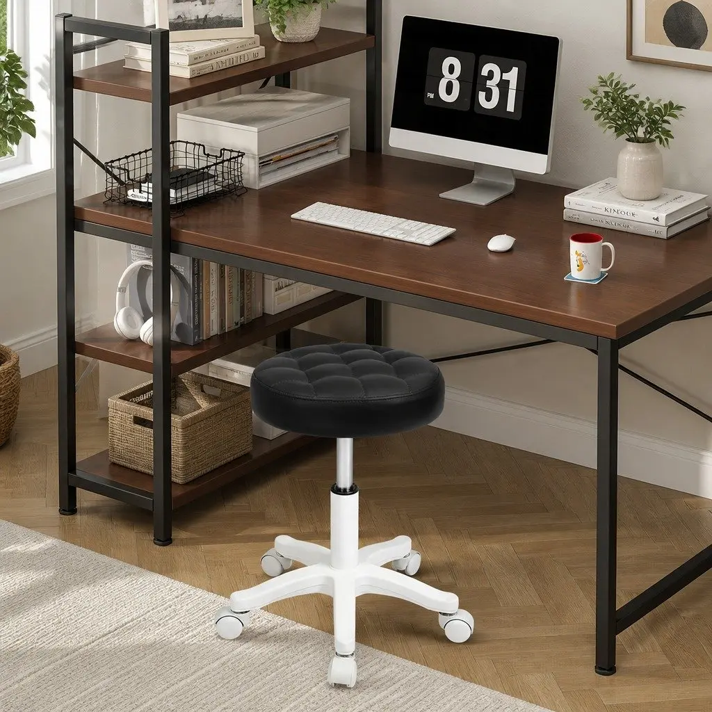 Rolling Bar Stool 360 Rotation Adjustable Height PU Leather Upholstered Seat